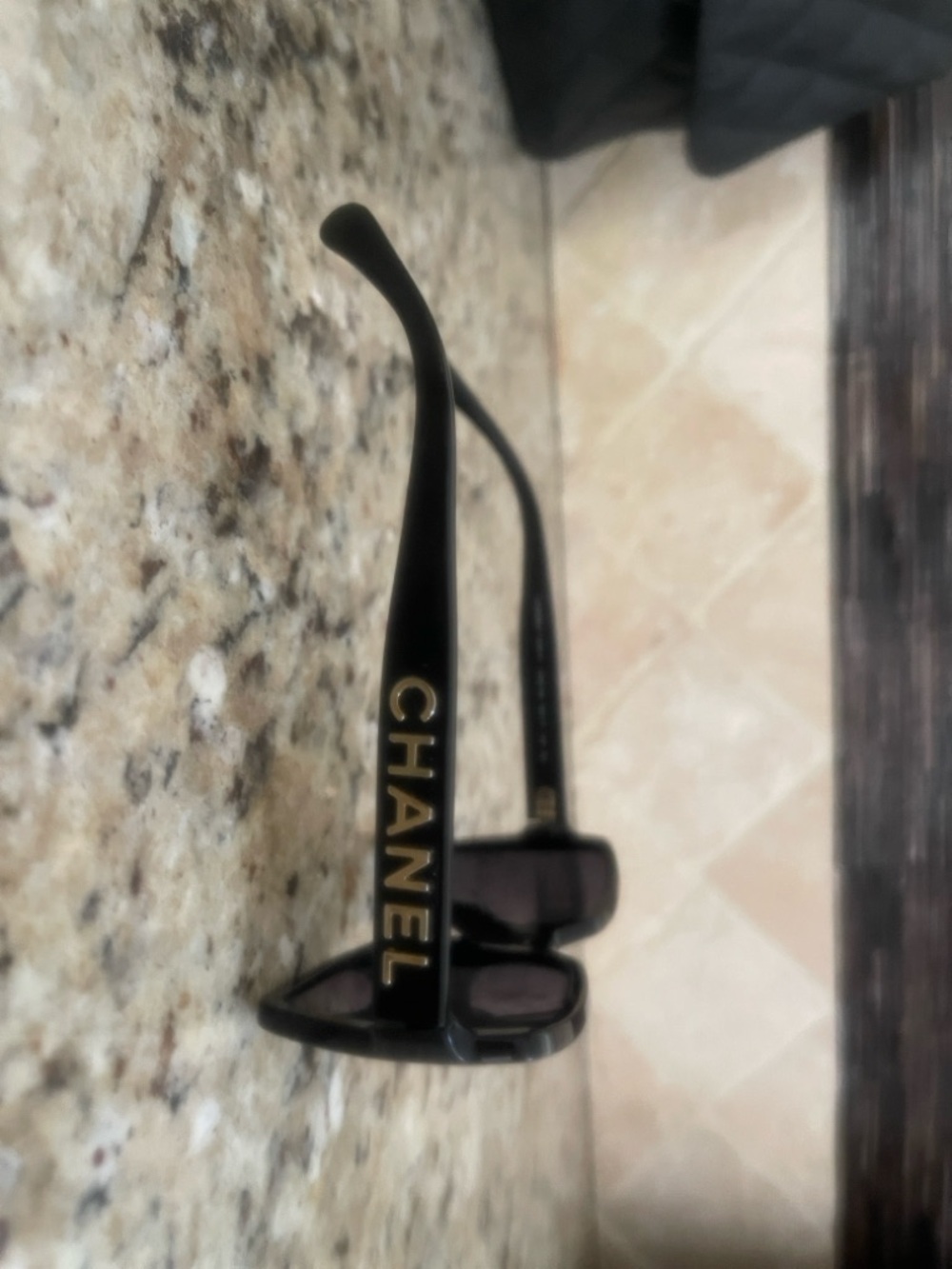 CHANEL Black Sunglasses with Gold Logo on Temples